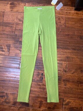 Alberto Makali Lime Green Thin Ribbed Slim Fit Legging Pants, Size L, NWT!